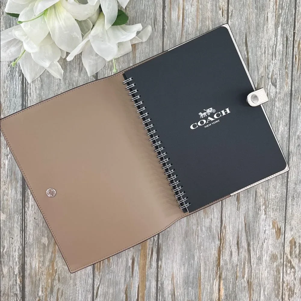 Coach Notebook In Pebbled Leather With Rocket Ship Print